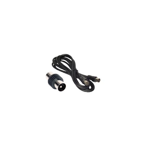Cavo antenna tv spina/presa nero 1,5m + adattatore spina/spina