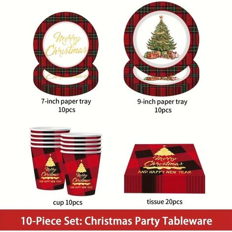 50 pièces vaisselle jetable Noël, motifs arbres peints à la main, papier non couché, pour 10 personnes, repas festifs fin d'année (1/5)