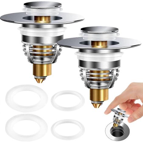 Lot de 2 crépines universelles pour lavabo, filtre de vidange à clapet pour lavabo à bouchon poussoir de 2,8 à 3,8 cm (1,1 à 1,5 pouce), convertisseur anti-obstruction pour baignoire (1/5)