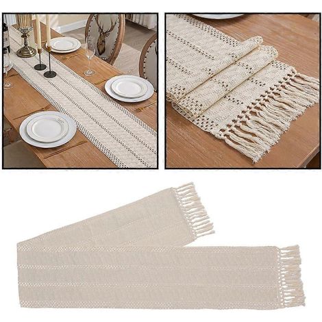 Chemin de table champêtre pour repas de fête, nappe longue à pompons (1/4)