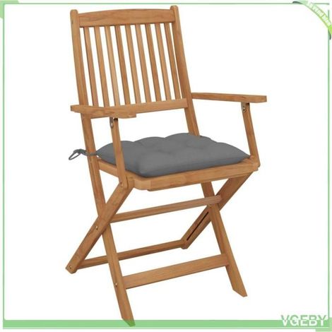 Chaise pliante de jardin - FAFEICY - 3064633 - Bois d'acacia massif - Lot de 4 - Coussins gris (1/5)