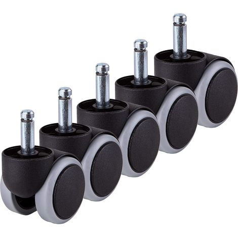 5er-Set Rollen, 10-mm-Schaft, Gummi, 360° drehbar, für Hartböden, Büro - 5er-Set Rollen, 10-mm-Schaft, Gummi, 360° drehbar, für Hartböden, Büro (1/5)