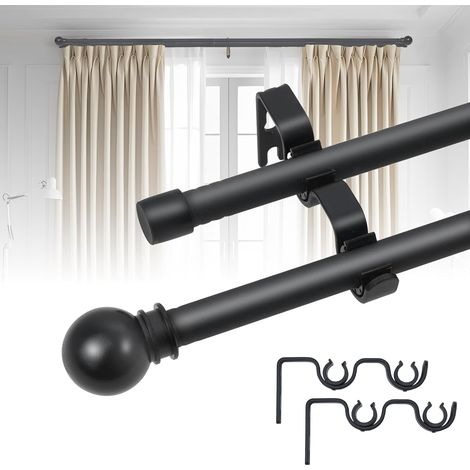 Tringle à Rideaux Double Réglable 78-243cm, Barre à Rideaux en Métal Noir avec Accessoires de Montage, Compatible avec Rideaux à Œillets/Poche/Tirage Arrière pour Chambre/Salon/Cuisine (1/5)