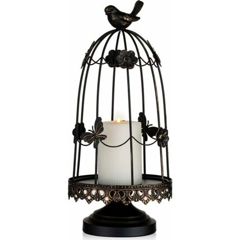Bougeoir Décoratif en Cage à Oiseaux pour Décor Antique, Adapté pour Les Bougies de Jardinière Fleurs Affichage Guirlande pour la Décoration Vacances Pièce Maîtresse Mariage, Noir 36.5cm (1/5)