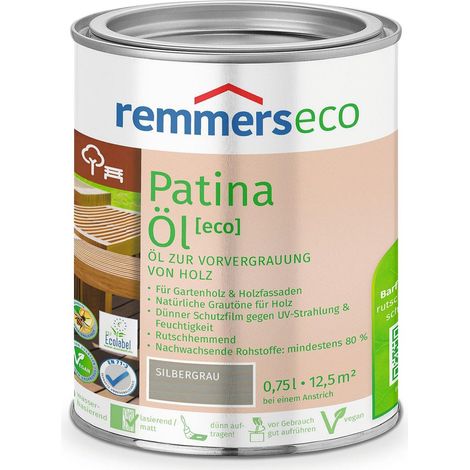 Remmers Patina-Öl [eco] silbergrau, 0,75 Liter, nachhaltiges Holzöl grau, innen und außen, vegan, rutschhemmend, natürliche Grautöne für Holz