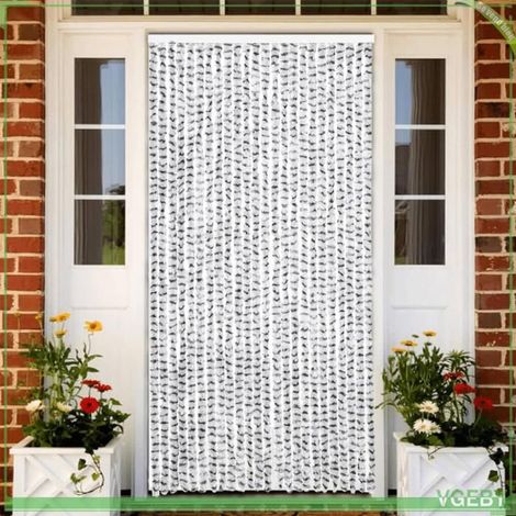 377398 Rideau anti-mouches gris clair et gris foncé 100x230cm chenille (1/5)
