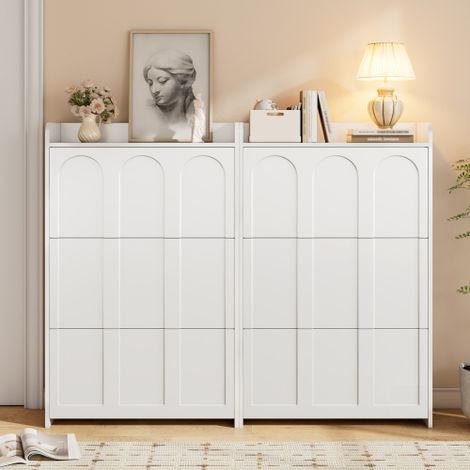 Meuble à chaussures à 3 portes basculantes – Range-chaussures fin / Meuble à bascule à 6 compartiments – Réglable, avec dispositif anti-basculement pour entrées