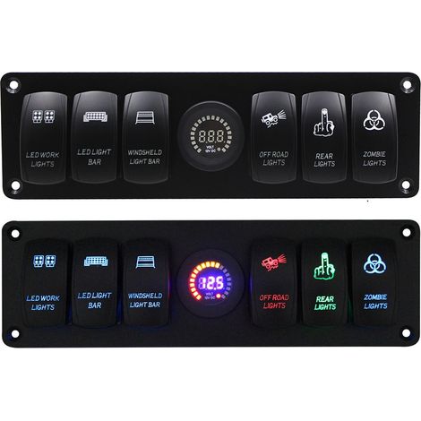 Panneau à 6 interrupteurs à bascule avec voltmètre LED coloré pour camping-car, voiture, bateau (1/5)