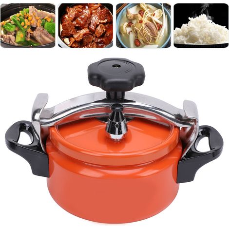 Olla a presión de doble fondo fabricada en aleación de aluminio, con capacidad de 1,5 l, de color naranja y fácil de abrir. (1/5)