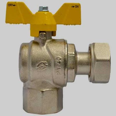 VALVOLA SFERA GAS AD ANGOLO F/F DADO GIREVOLE FARFALLA ALLUMINIO - 1" x 1"1/4