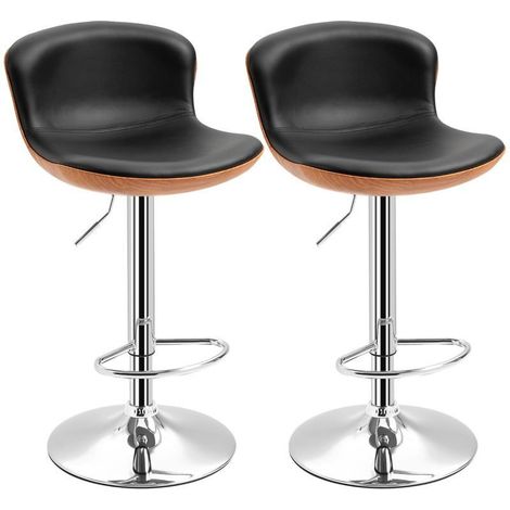 Lot de 2 tabourets de bar à hauteur réglable. Dotés d'une structure métallique et d'une assise pivotante, couleur noire