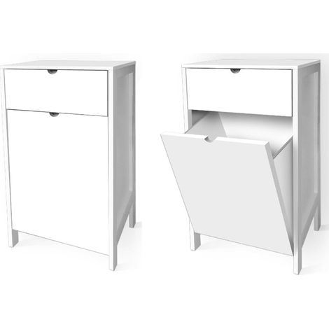 Lupia - Mobile Porta Biancheria con Cassetto e Anta Ribalta, Organizer in Legno di Paulonia, Stile Moderno Minimalista, Bianco, 39x29xH78 cm, Produzione Italiana (1/4)
