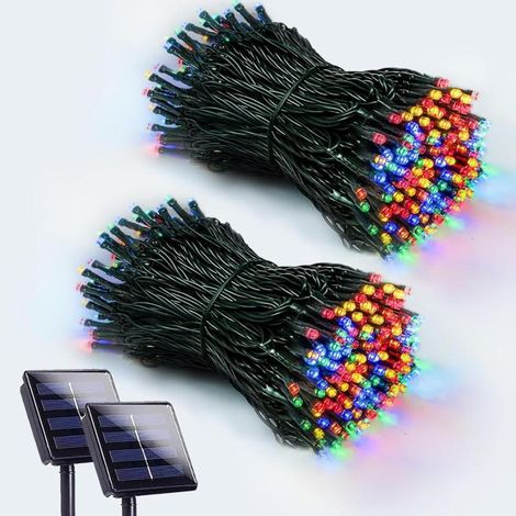 Guirlande lumineuse de Noël solaire d'extérieur (lot de 2, 12 m x 100 lumières) - Étanche, colorée, décoration extérieure (1/4)