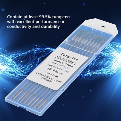 10 électrodes en tungstène pur, pointe verte WP pour soudage TIG AC, 1,6 x 175 mm (1/5)