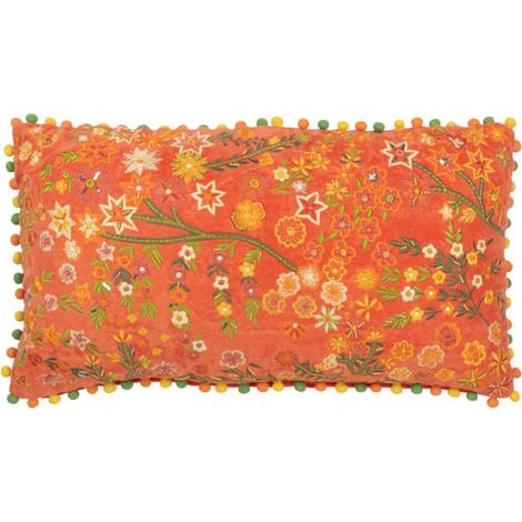 Coussin Velours Design Fleurs "Mexican" 35x65cm Orange (1/3)