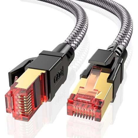 Cat 8 Câble Ethernet 0.5M, Cat8 Tressé Rond Haut Débit (40Gbps 2000Mhz/s) Gigabit Rj45 STP Câble Blindé Internet Lan pour Modem Routeur Ordinateur TV PC (1/5)