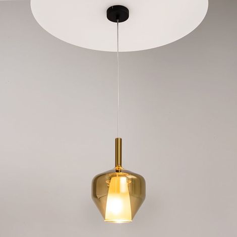 Suspension verre doré design – abat-jour double LODI (1/5)