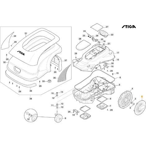 ORIGINAL STIGA a3000 rtk robot cortacésped cubierta de la rueda 240 mm 322110852/0