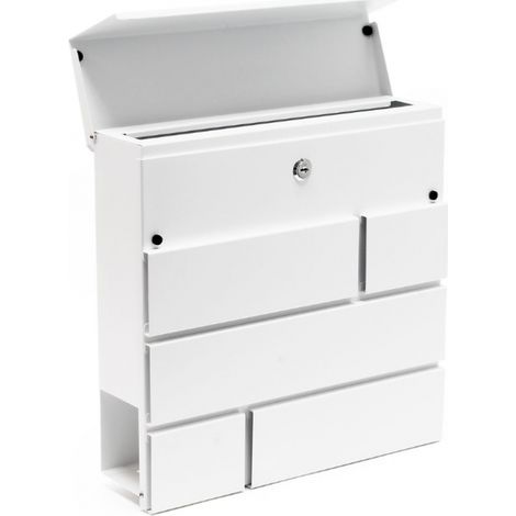 Boite aux lettres design murale compartiment pour journal 37x37x10,5cm Blanc (1/3)