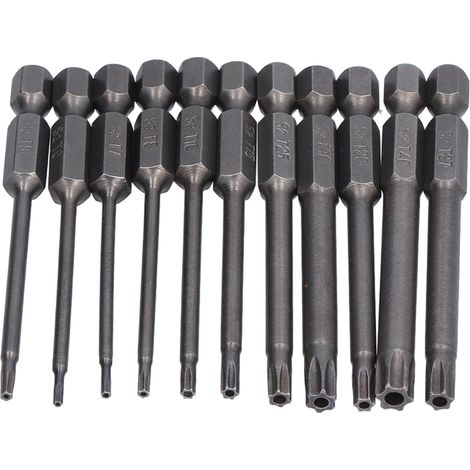Jeu de 11 embouts de tournevis Torx, tige hexagonale 1/4 pouce, acier S2, magnétique, embout de sécurité 75 mm (1/5)
