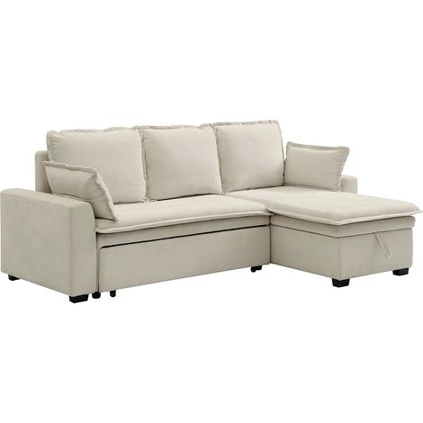 Divano letto angolare reversibile in tessuto bianco sporco ZAKILA (1/5)
