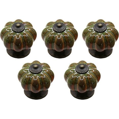 5 maniglie per cassetti in ceramica stile europeo, pomelli per mobili vintage a forma di zucca verde con viti (1/5)