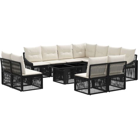 Set Divano da Giardino 12 pz Nero e Bianco Crema polyrattan vidaXL (1/5)