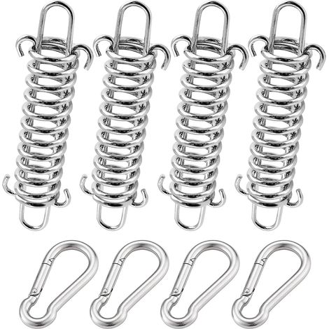 4 Pièces Ressort de Tension INOX, Boucle Ressort Tension en Acier Inoxydable avec 4 pcs Mousqueton pour Tente Randonnée Campingyivom (1/5)