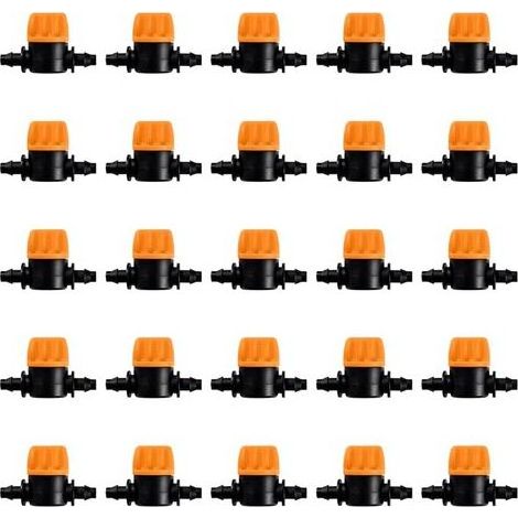 25 Stück 4/7-Bewässerungsventile, Mini-Steuerventile für 4/7-mm-Gartenschläuche, 1/4-Zoll-Rippenabsperrventile für Tropfbewässerungsschläuche, Mini-Wasserschlauch-Kreuzventil (1/4)