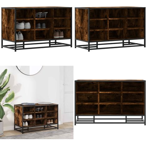 vidaXL Schuhbank Räuchereiche 84x40x53,5 cm Holzwerkstoff und Metall (1/5)