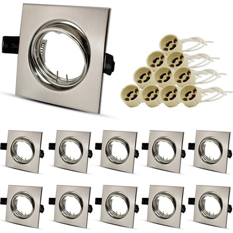 Lot de 10 Spot Encastrables GU10, Spots de Plafond Acier inox brossé avec Douille Céramique, Spot Led GU10 Ø68 mm Pour Lampes LED ou Halogènes, Rotation 30° (1/5)
