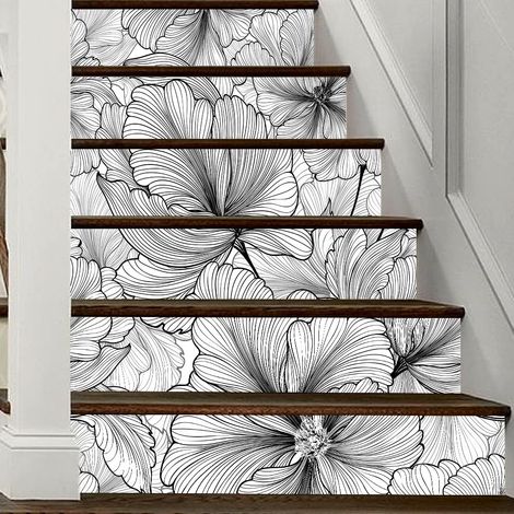 Bandes de contremarche, papier contact floral en PVC autocollant et amovible, 39,37 x 7,09 pouces