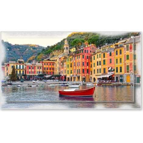 Lupia - Quadro moderno su Tela con Cornice stampata NEWEXT 75x135 cm, paesaggi localismi italiani, per casa soggiorno capezzale camera da letto hotel ufficio, GENOVA COSTA (1/4)