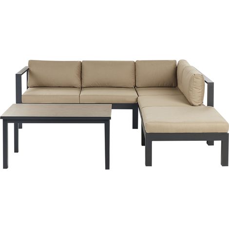 Garden Corner Sofa with Table 5 Seater MESSINA Left Hand Metal Sand Beige