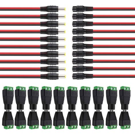 connecteurs d'alimentation CC mâles et femelles 12 V/24 V 5,5 x 2,1 mm câbles d'alimentation CC pour système vidéo de vidéosurveillance CCTV DVR (1/5)