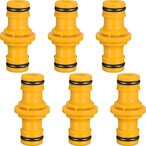 6 Raccords de Tuyau Mâles Double Connexion pour Tubes de Jardin – Compatible avec Tuyaux Standard 13 mm et 19 mm – Jaune (1/5)