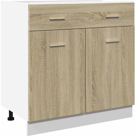 Commode à Tiroirs en Bois d'Ingénierie Couleur Chêne, Meuble de Rangement 80 x 46 x 81.5 cm (1/5)