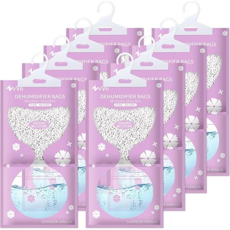 Lot de 8 déshumidificateurs - Absorbeur d'humidité, granulés déshumidificateurs pour éliminer l'humidité et les odeurs désagréables des armoires, chambres à coucher, résistant à l'humidité (1/5)