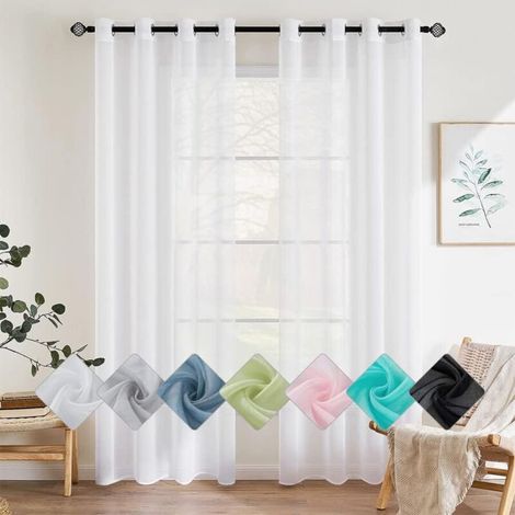Sheer Solid Color Curtains - Elegant Voile Window Panels with Grommets for Bedroom and Living Room - 2 Panels 132x213cm White