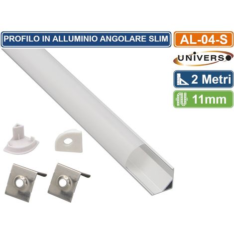 UNIVERSO AL-04-S PROFILO ANGOLARE IN ALLUMINIO PER STRISCE LED A SUPERFICIE CON COPERTURA OPACA LUNGHEZZA 2 METRI (1/2)