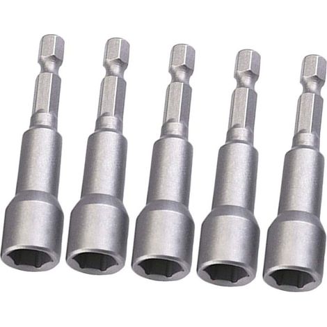 Lot de 5 clés à douille 8 mm avec aimant - Pour tige hexagonale 1/4" - Rainure de changement rapide pour perceuse-visseuse (1/5)