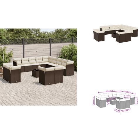 The Living Store 14-tlg. Garten-Sofagarnitur mit Kissen Braun Poly Rattan - Gartentisch (1/3)