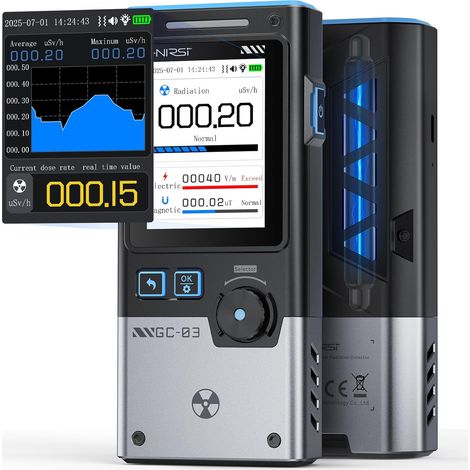 GC-03 Geigerzähler, elektromagnetischer Detektor, 3-in-1-Strahlungsdetektor und EMF-Messgerät (ohne HF-Erkennung), tragbares, wiederaufladbares Strahlungsdosimeter, Beta-Gamma-Röntgenstrahlungsmonitor