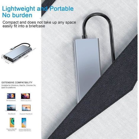Hub USB C, Adaptateur USB C 11 en 1 avec HDMI 4K, VGA, USB 3.0, Port Type C PD, Ethernet RJ45, Lecteur de Carte SD et TF, Prise AUX 3.5 mm (1/5)