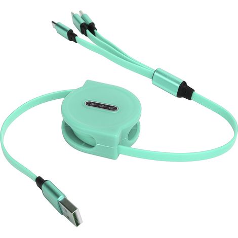Câble de charge rétractable multiple 3 en 1 3A avec connecteur TypeC/pour iOS/Micro USB 1,1 m (vert) (1/5)