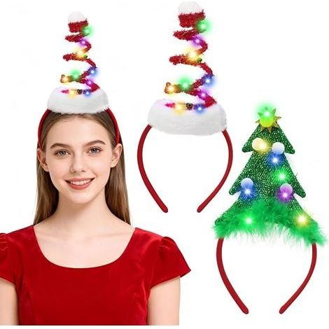 Lot de 2 serre-têtes lumineux à LED - Bandeau de Noël lumineux - Accessoire de cheveux de Noël pour enfants et adultes - Accessoires de fête de Noël (1/5)