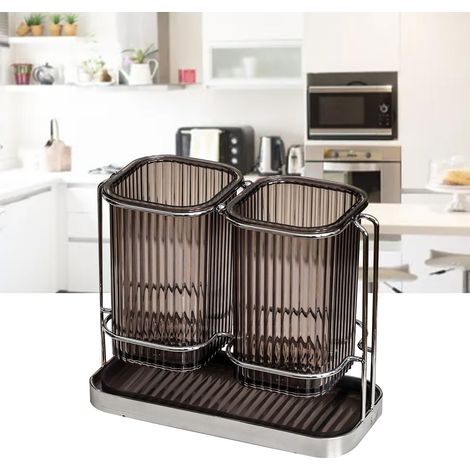 Tube à baguettes pour la maison, organiseur de baguettes de cuisine en plastique, gris argenté, pour couteaux et autres ustensiles de cuisine. (1/5)