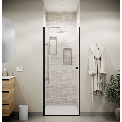 Puerta de Ducha Abatible 90x180 cm - Vidrio 5mm - Negro - DARK ELEMENTARY