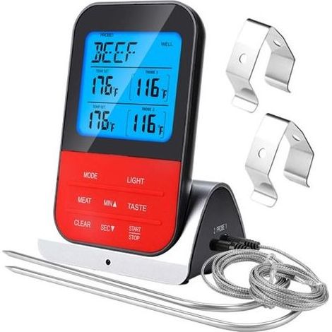 Termómetro digital inalámbrico con doble sonda para carne, retroiluminado, dispositivo de cocción para barbacoa (1/5)