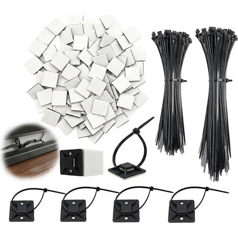 200 Pièces Serre Câble Plastique Noir, Attache Câble Adhésif en Nylon avec Embases Collier de Serrage Autobloquant pour Gestion des Câbles Fixation Fil Électrique Bureau et Maison (1/5)